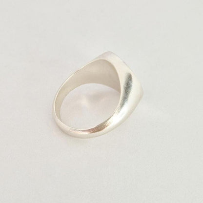 Heavy sterling silver round signet ring blank, side view, thick tapered band, jewellery making component