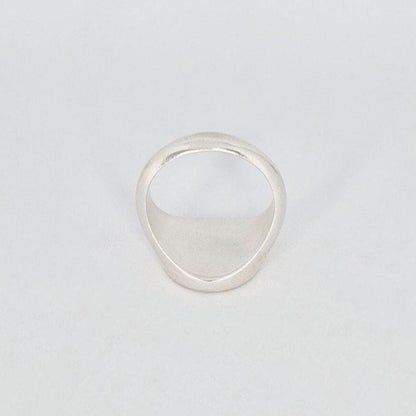 Sterling silver signet ring underside view, wide band and solid construction