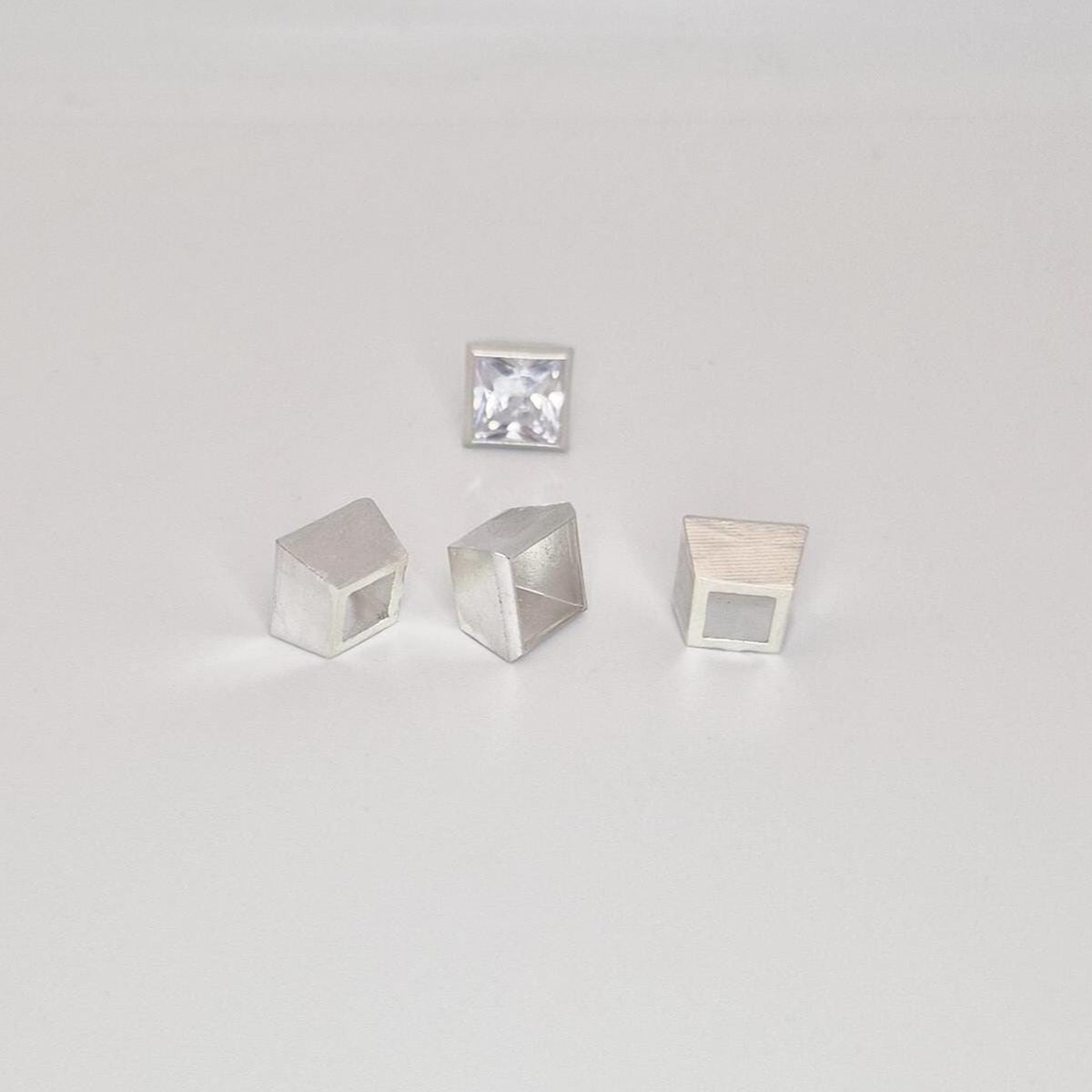 8mm square bezel setting components in sterling silver showing front, side and hollow backs.