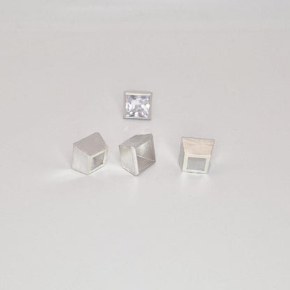 8mm square bezel setting components in sterling silver showing front, side and hollow backs.