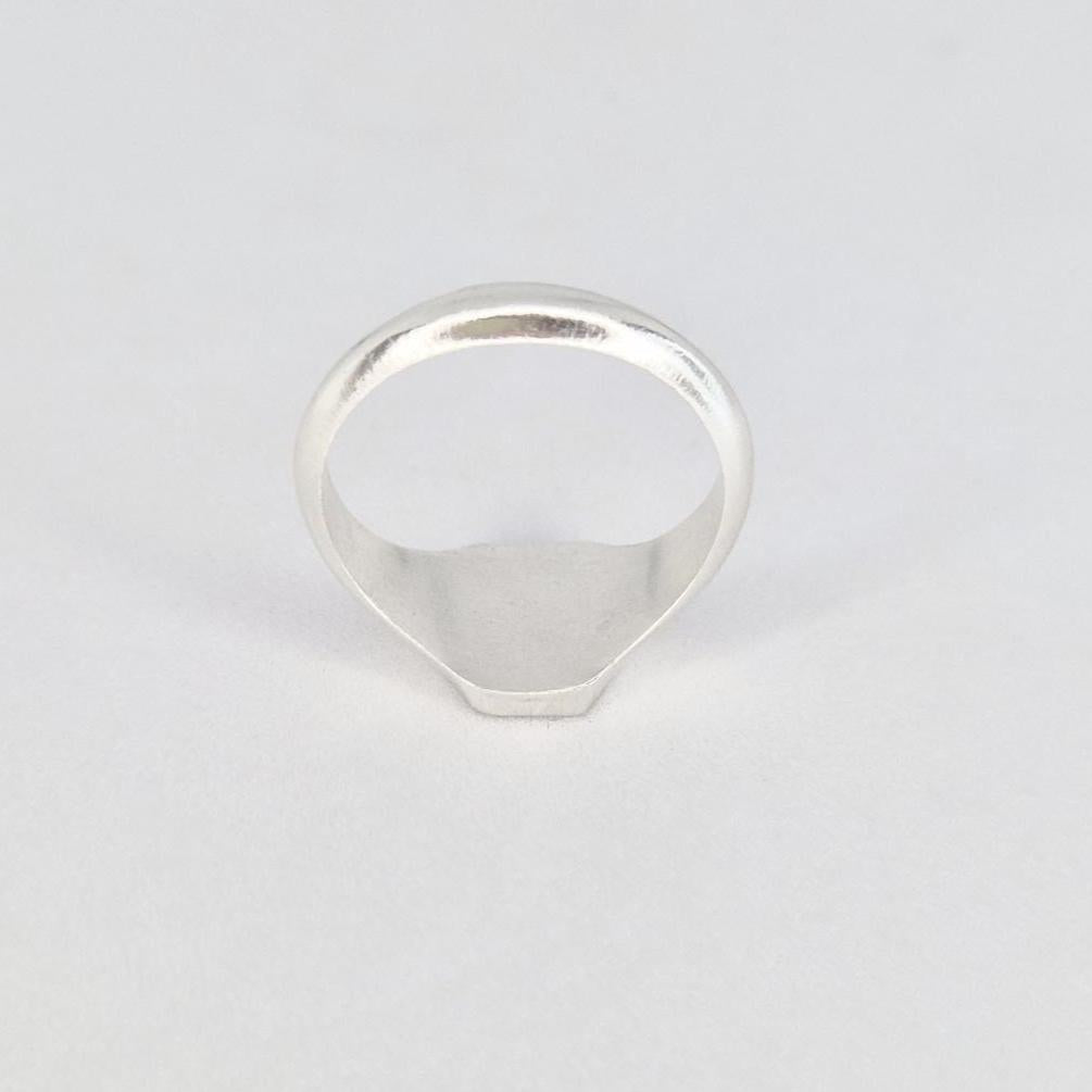 Sterling silver ring rear angle showing band thickness and tapered shank