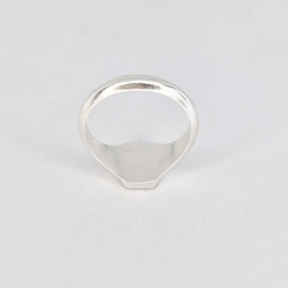 Sterling silver ring rear angle showing band thickness and tapered shank