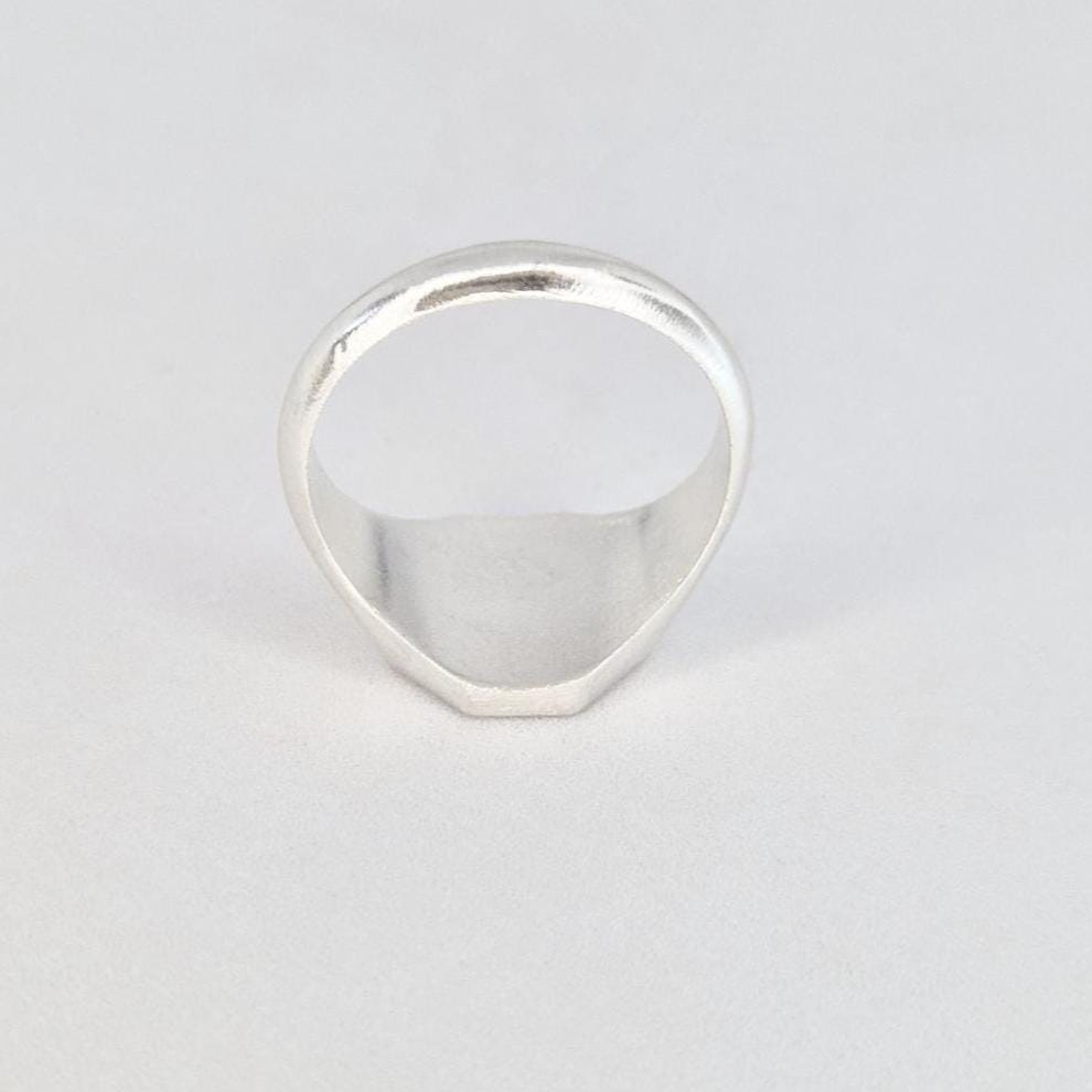 Underside view of octagon signet ring blank showing hollow-free solid structure and clean inner band