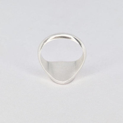 Front view of oval signet ring band in sterling or Argentium silver with smooth interior