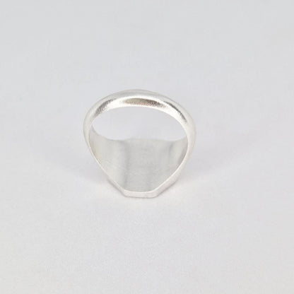 Rear view of octagon signet ring band in sterling or Argentium silver on white background