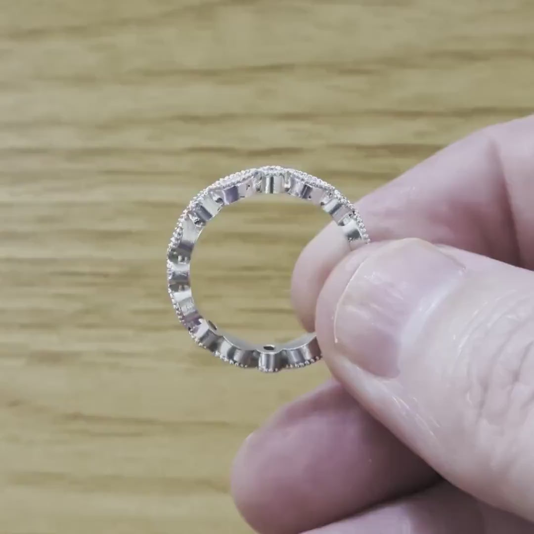 Argentium Silver Birthstone Eternity Ring, Marquise & Round Gem Full Eternity Band