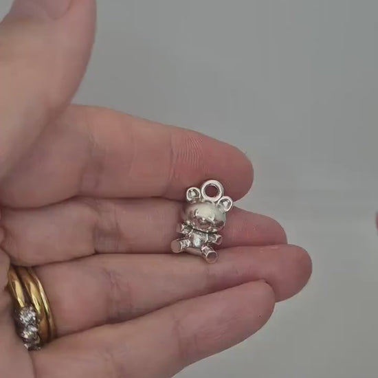 Sterling Silver Teddy Bear Charm Pendant - Handcrafted Jewelry Gift for Bracelet Necklace