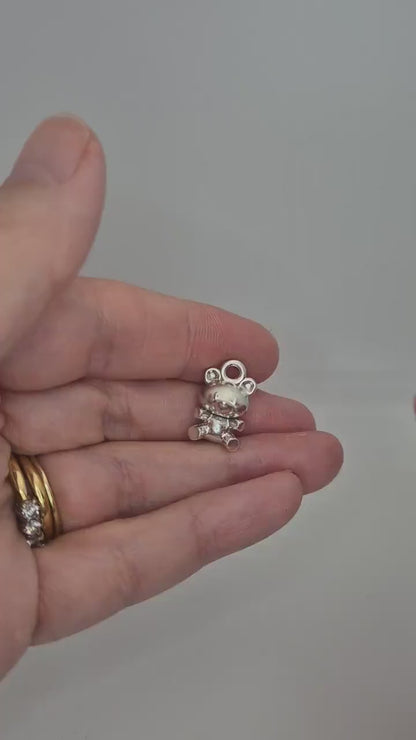 Sterling Silver Teddy Bear Charm Pendant - Handcrafted Jewelry Gift for Bracelet Necklace