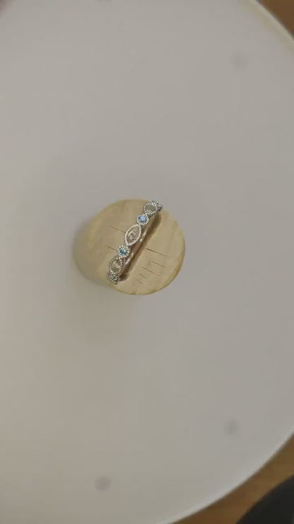 Argentium Silver Birthstone Ring, Marquise & Round Gem Eternity Band