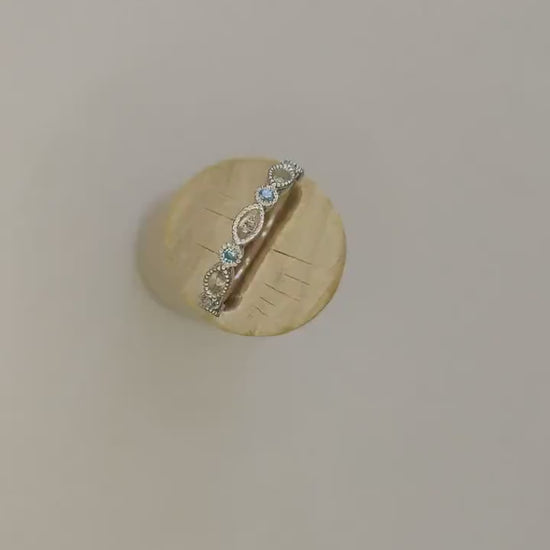 Marquise and birthstone minimalist eternity ring. Dainty Semi-Mount Argentium Sterling Silver stacking ring. Perfect for Breastmilk Jewelry.