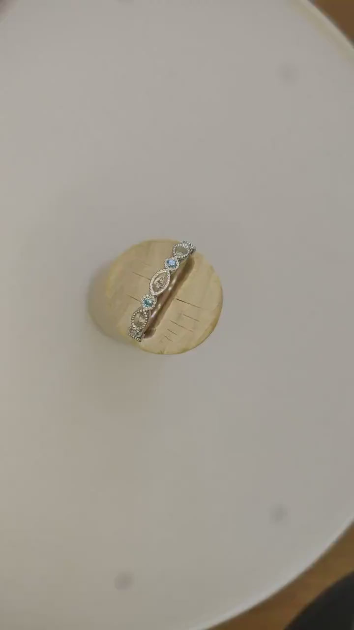 Marquise and birthstone minimalist eternity ring. Dainty Semi-Mount Argentium Sterling Silver stacking ring. Perfect for Breastmilk Jewelry.